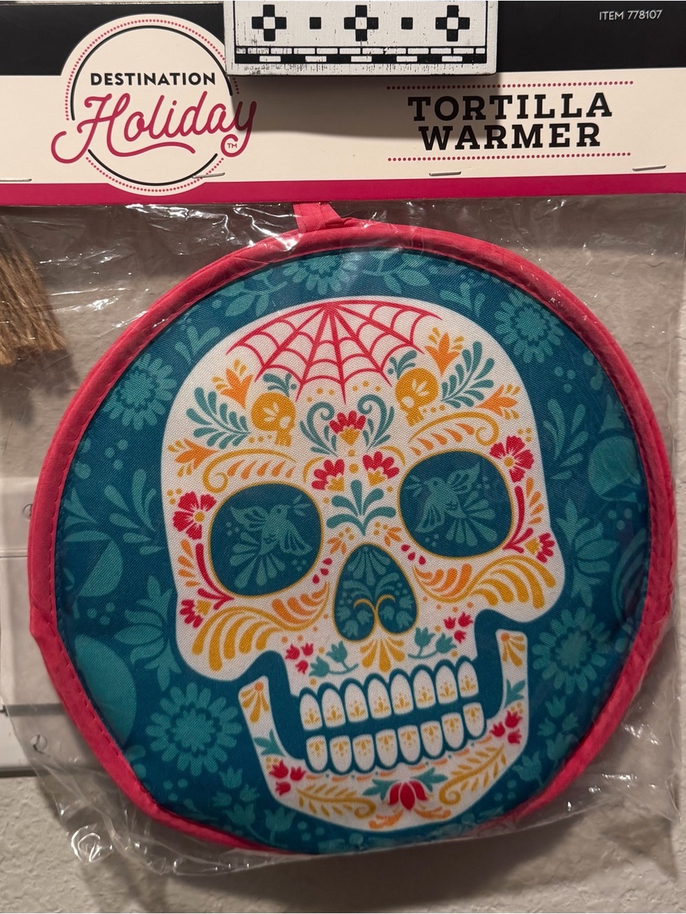 Teal and Pink Sugar Skull Tortilla Warmer